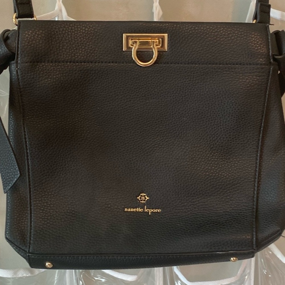 Nanette Lepore Vegan Leather Black Handbag with detachable crossbody strap. - Picture 7 of 8